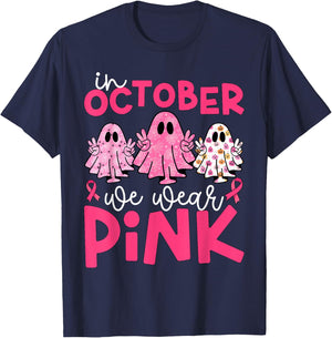 Breast Cancer Awareness Halloween In October We Wear Pink T-Shirt - T-Shirt | Navy