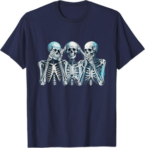 Speak Hear See No Evil Skeleton Three Wise Skeletons T-Shirt - T-Shirt | Navy