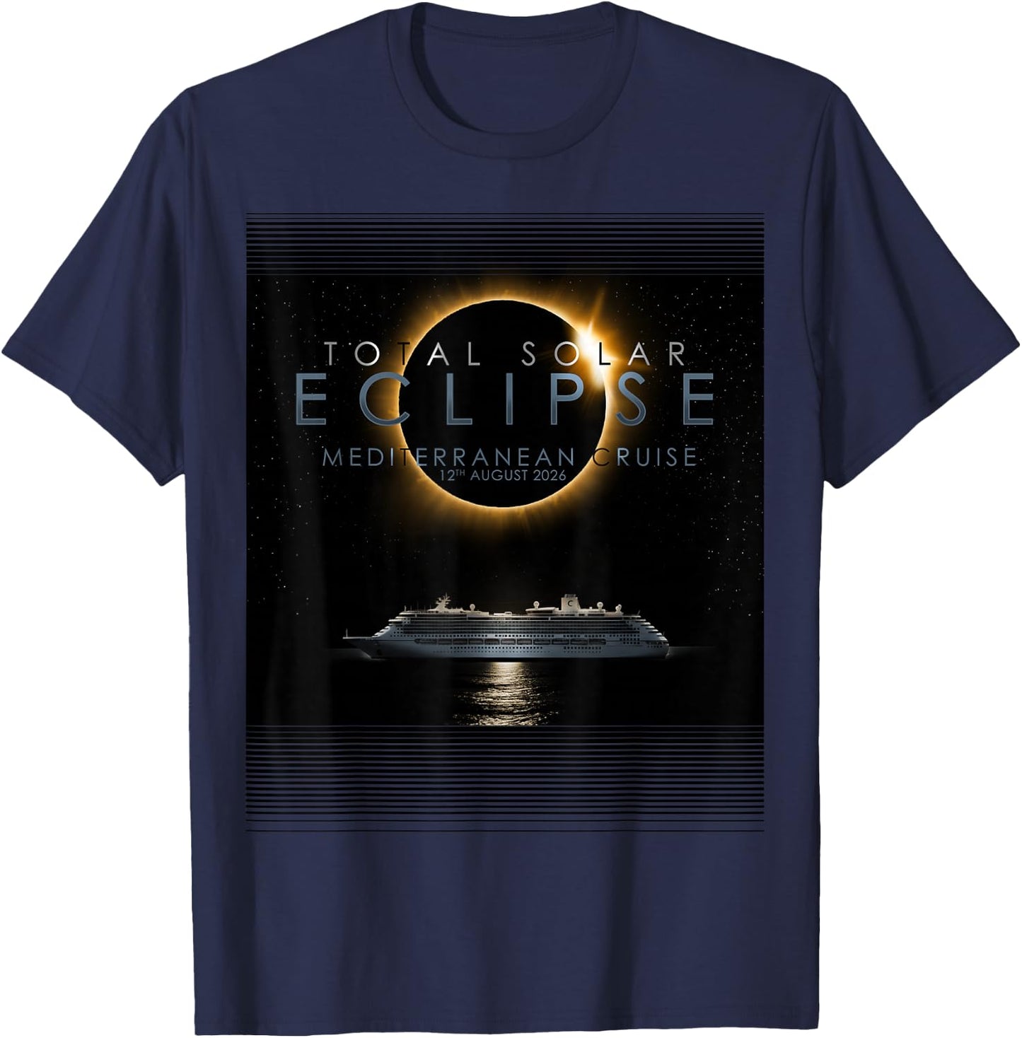 Total Solar Eclipse 2026 Mediterranean Cruise T-Shirt - T-Shirt | Navy