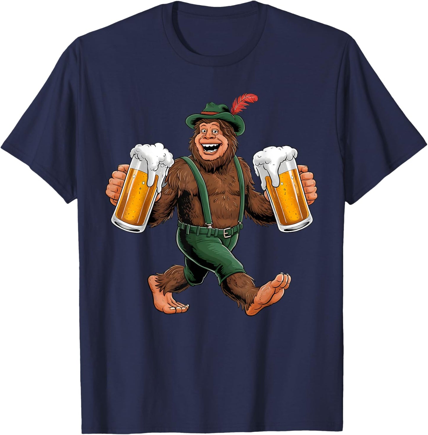 Bigfoot Oktoberfest Lederhosen Prost Beer Mug Drinking Team T-Shirt - T-Shirt | Navy