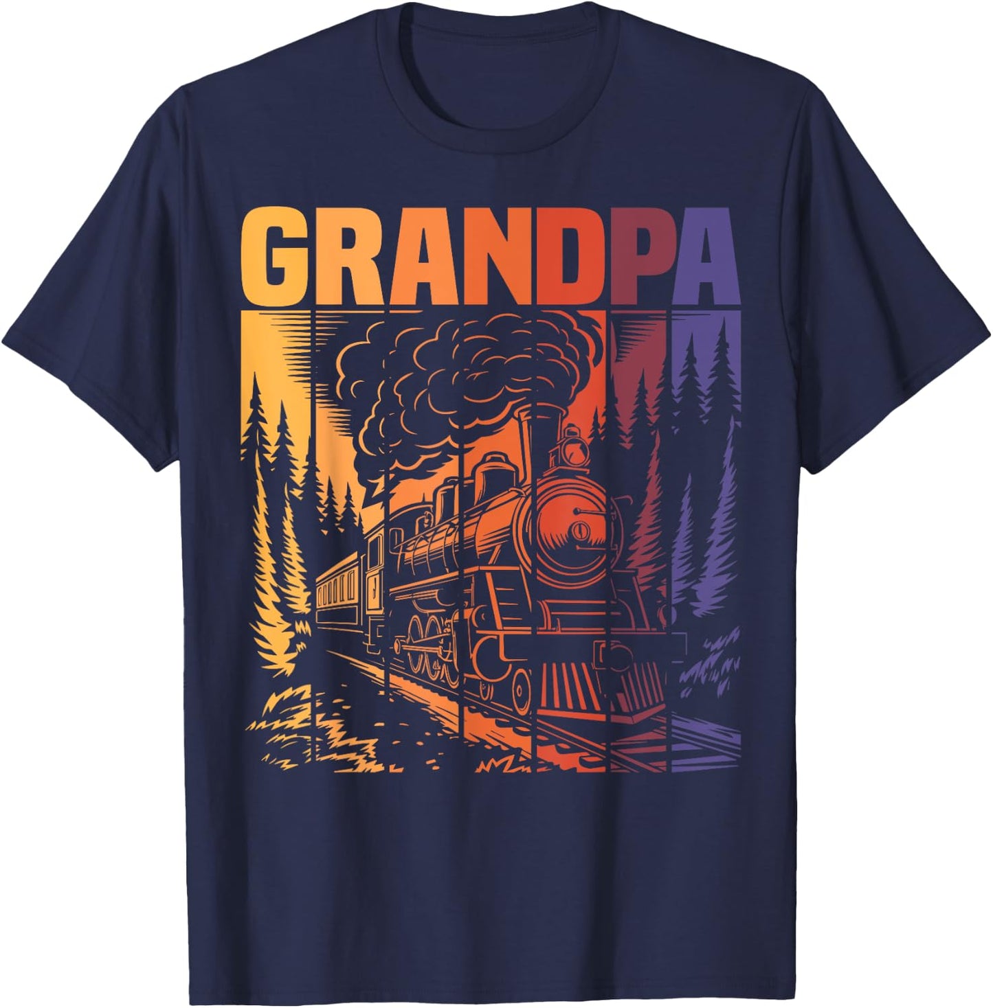 Grandpa Matching Family Railroad Retro Train Birthday Party T-Shirt - T-Shirt | Navy