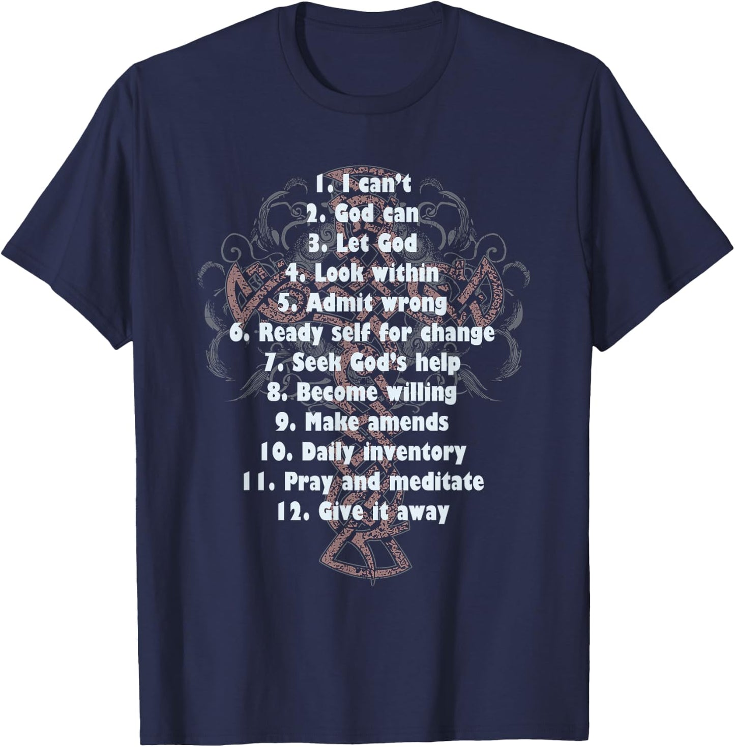 philosophy Celebrate Recovery Christian Cross 12 Step Guide - , Black, Small, Short Sleeve, Classic Fit, Cotton 90% Polyester 10% T-Shirt - T-Shirt | Navy