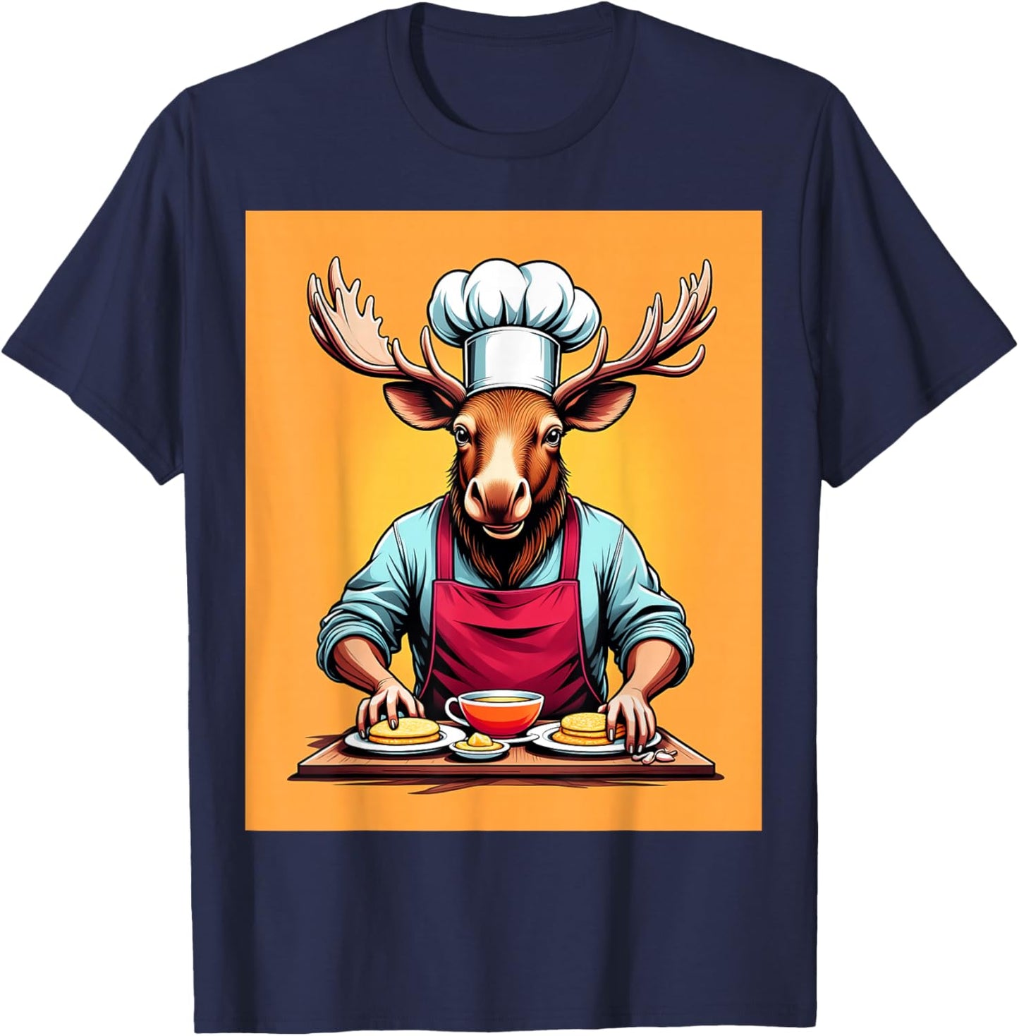 Chef Moose Cooking Pancakes T-Shirt - T-Shirt | Navy