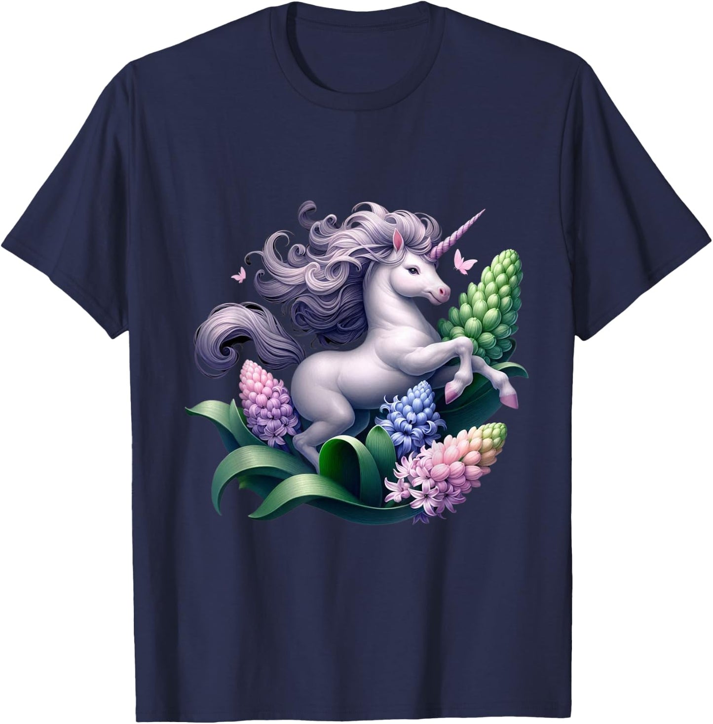 Unicorn Riding Hyacinth Boys Girls Men Women Kids Adults T-Shirt - T-Shirt | Navy