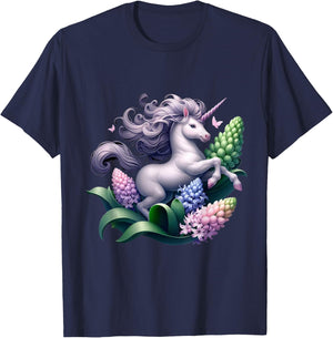 Unicorn Riding Hyacinth Boys Girls Men Women Kids Adults T-Shirt - T-Shirt | Navy