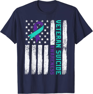 American Veteran Suicide Awareness Month America Flag Retro T-Shirt - T-Shirt | Navy
