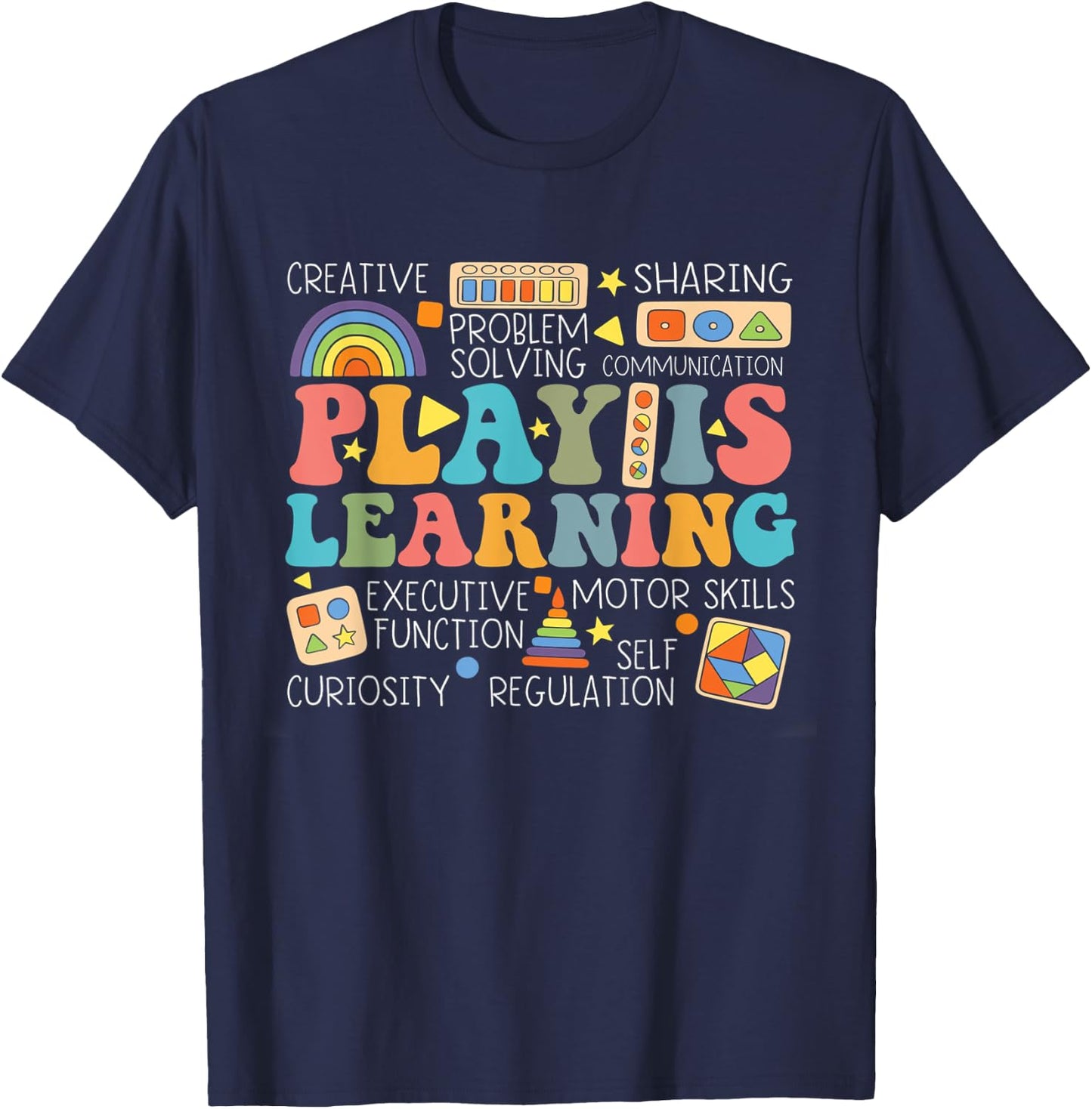 Groovy Play Is Learning Kindergarten Teacher Appreciation Men Women T-Shirt - T-Shirt | Navy