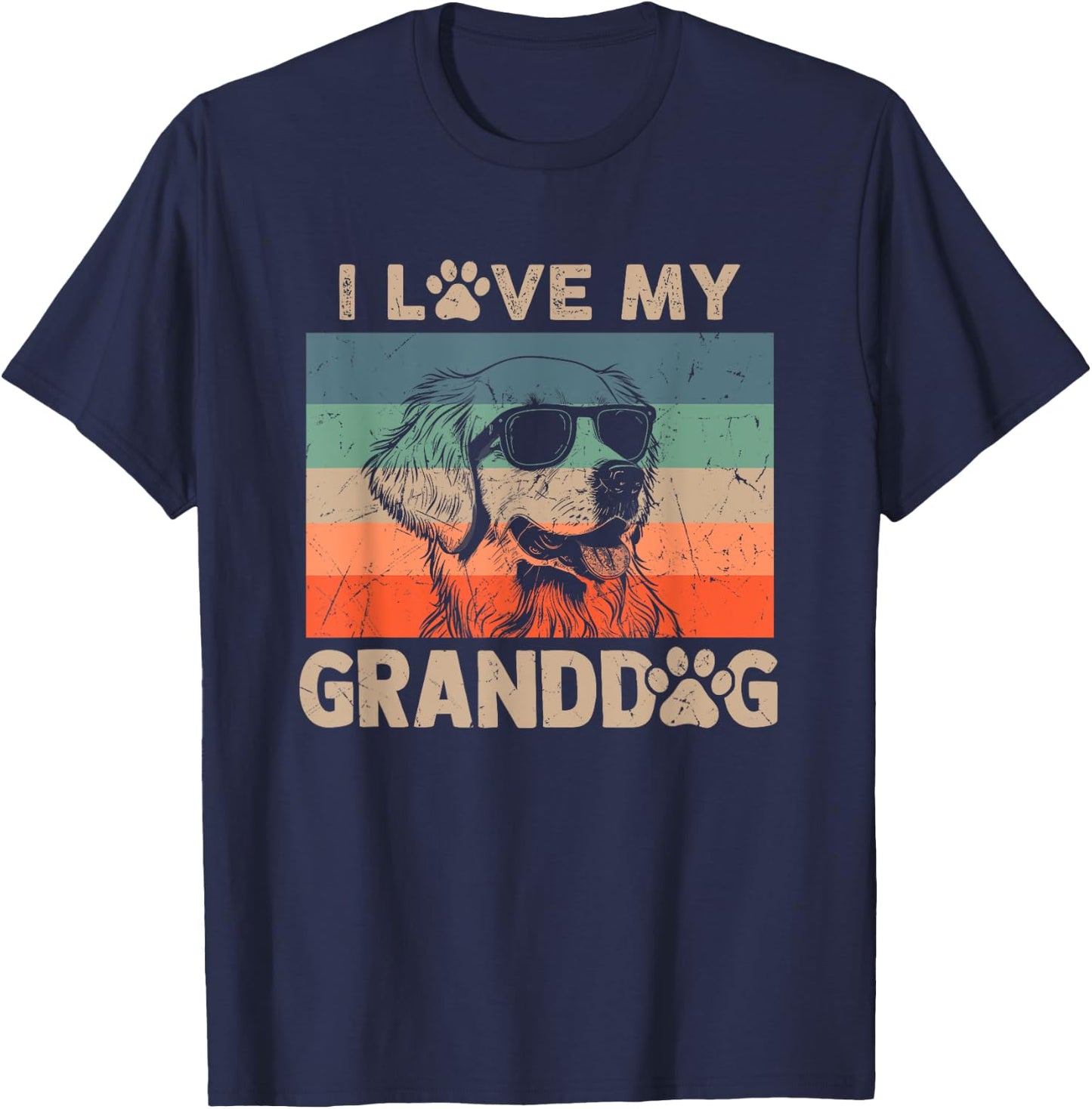 I Love My Granddog Golden Retriever Grandma Grandpa Dog Paw Women Kids T-Shirt - T-Shirt | Navy