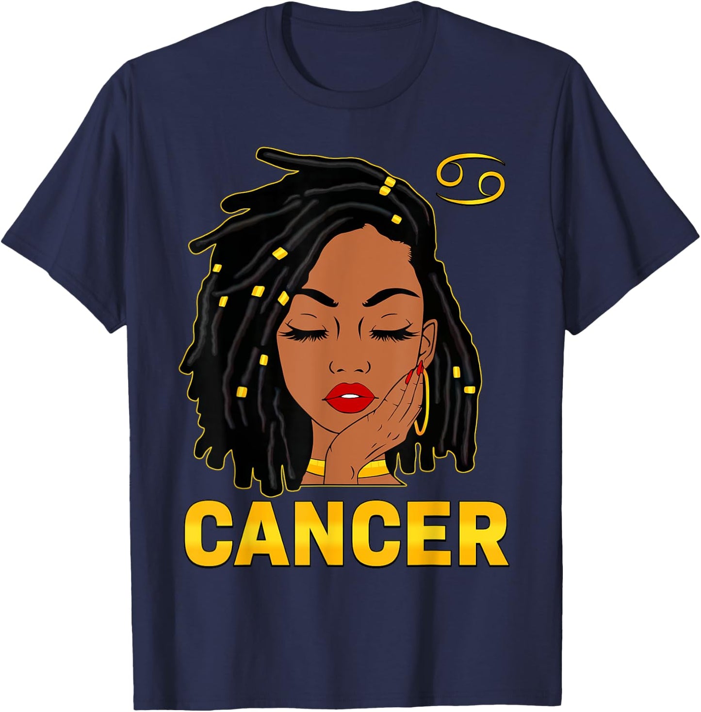 Cancer Queen Loc'd Hair Black Woman Zodiac Sign Birthday T-Shirt - T-Shirt | Navy