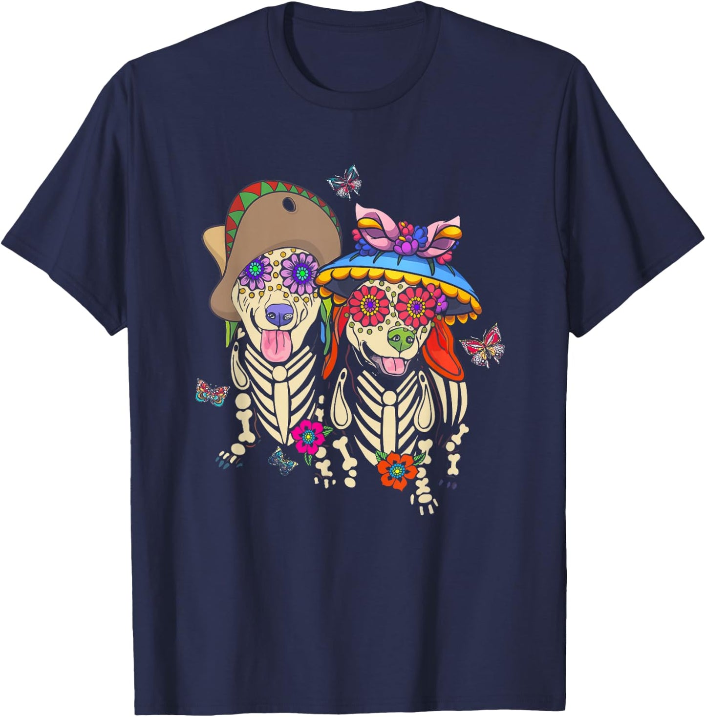 Sugar Skull Mexican Dachshund Bone Halloween Day Of Dead T-Shirt - T-Shirt | Navy