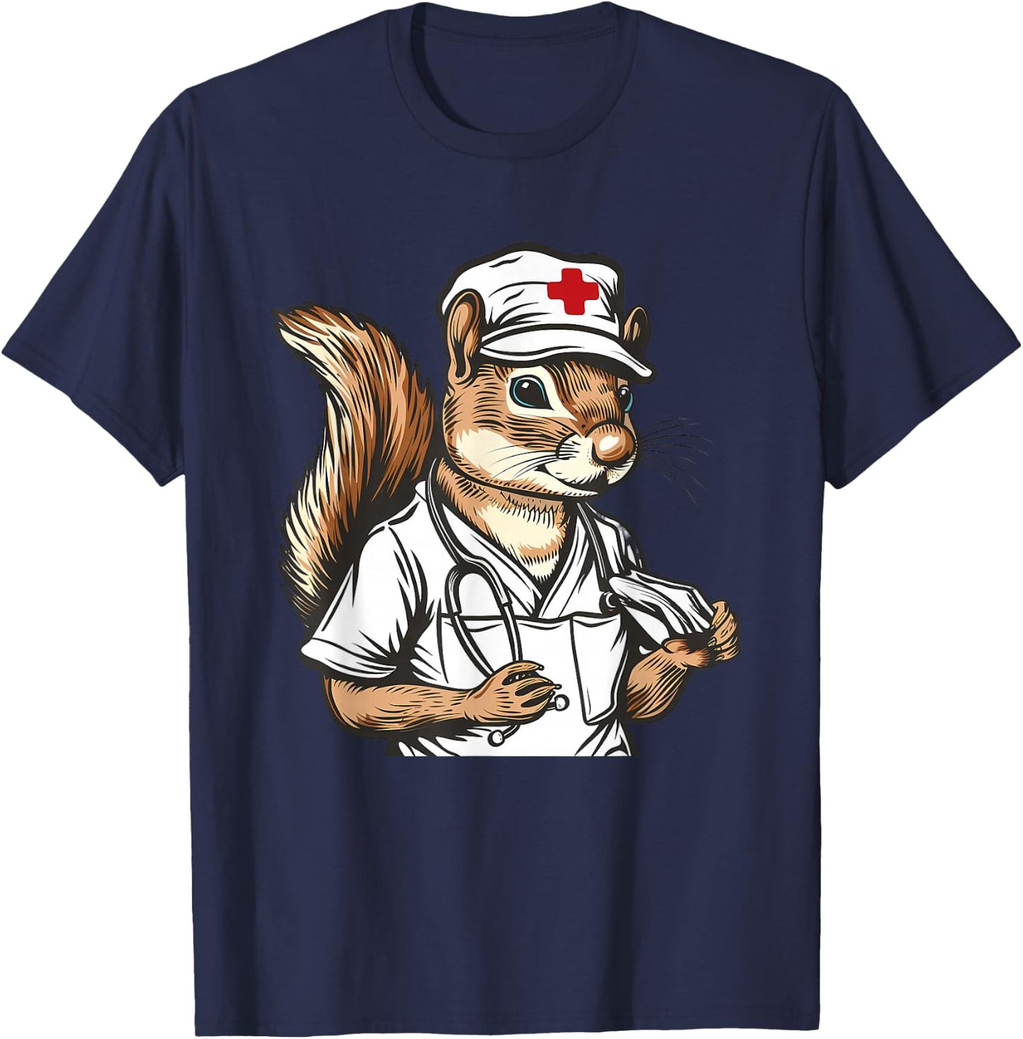 Squirrel Doctor Stethoscope Squirrel Nurse Medical Squirrel T-Shirt - T-Shirt | Navy