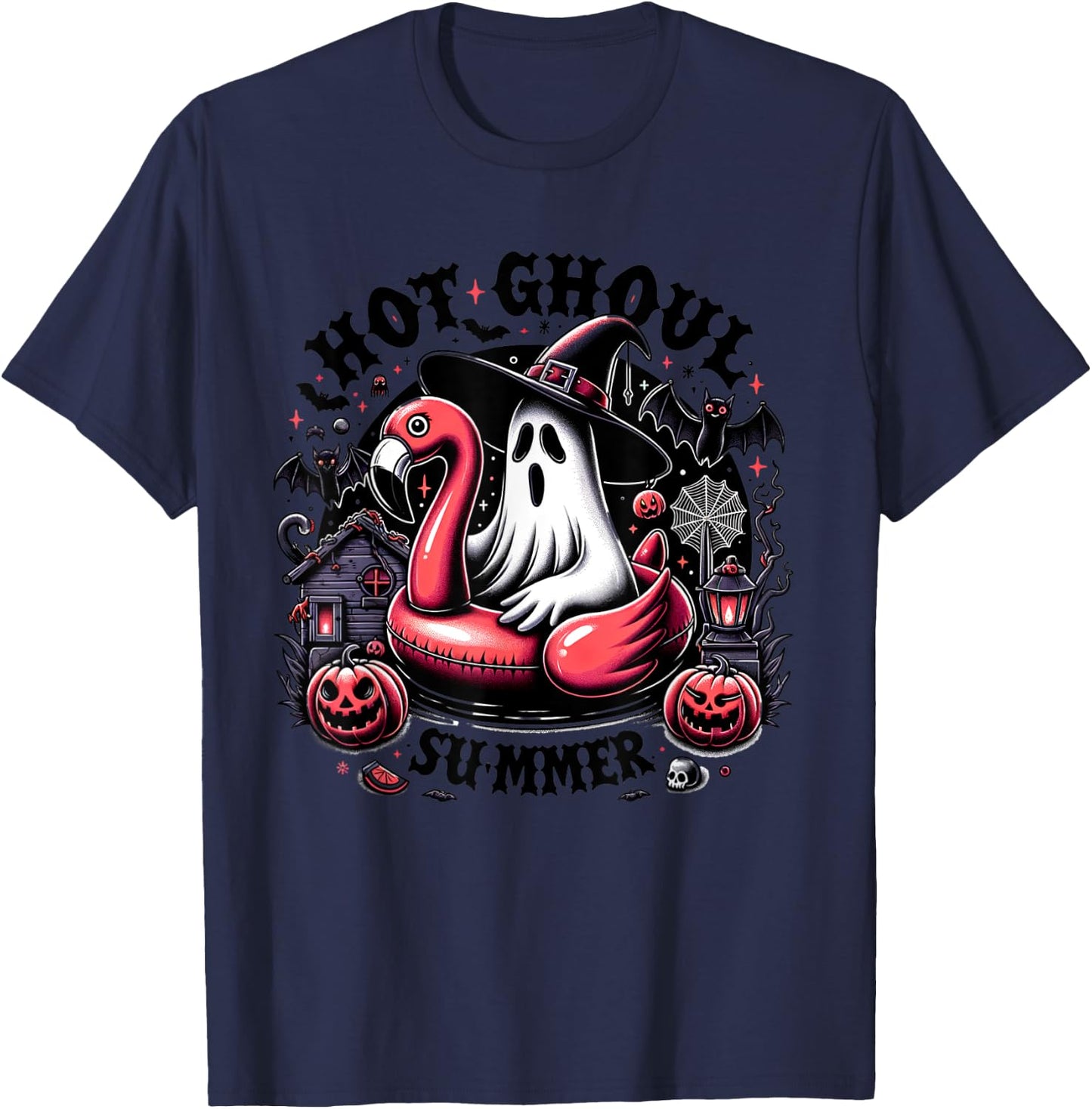 Halloween Summer Celebrate Summerween Ghost Spooky Creepy Women Kids T-Shirt - T-Shirt | Navy