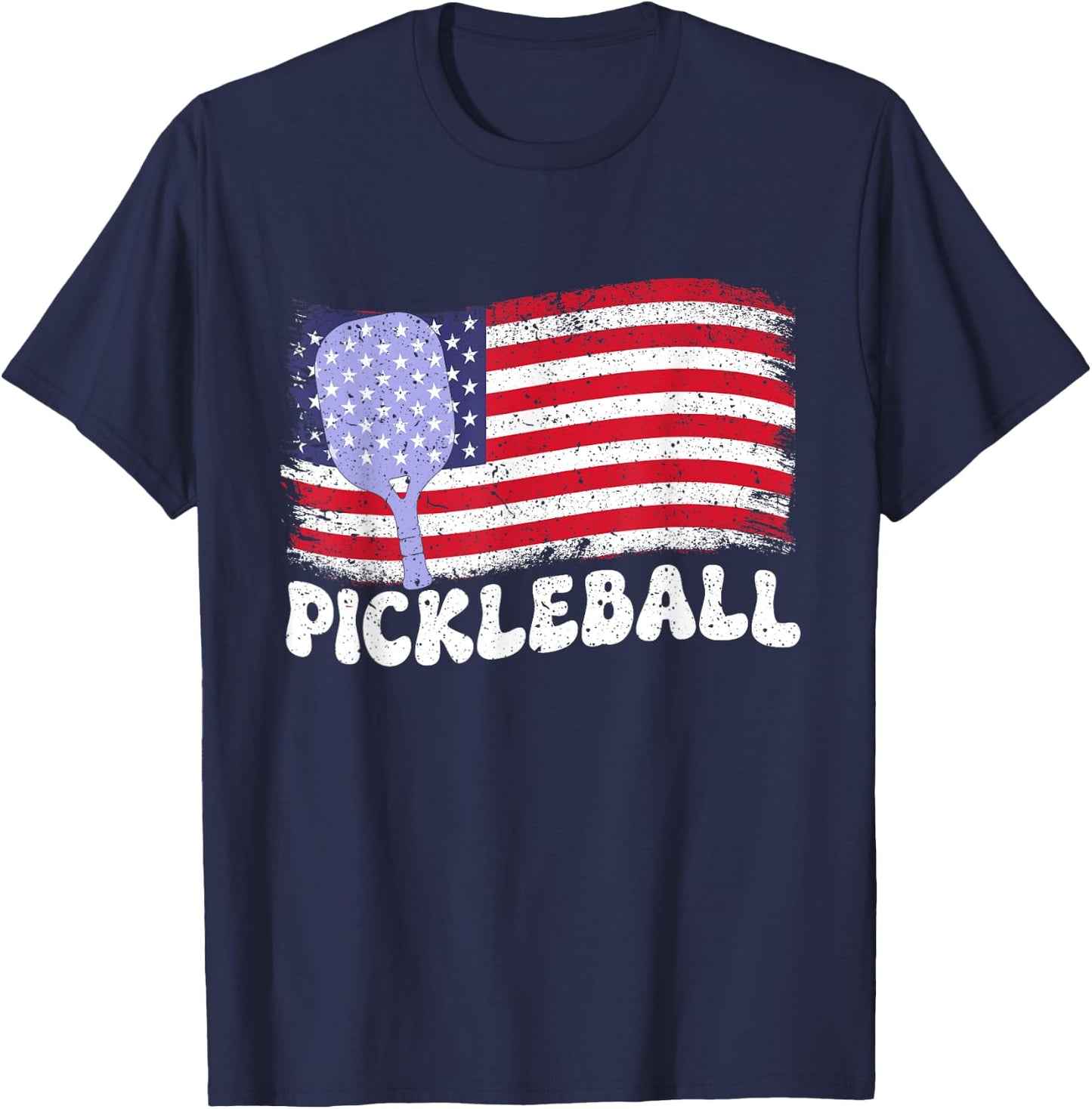 Patriotic American Pickleball USA Flag 4th Of July Men T-Shirt - T-Shirt | Navy