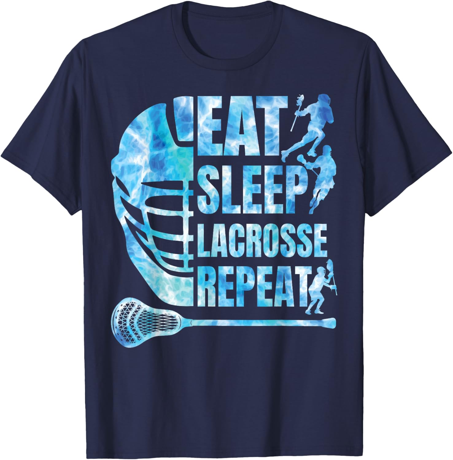 Boys Lacrosse-Shirt Men Funny Lax Eat Sleep Lacrosse Repeat T-Shirt - T-Shirt | Navy