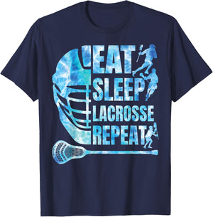 Boys Lacrosse-Shirt Men Funny Lax Eat Sleep Lacrosse Repeat T-Shirt - T-Shirt | Navy