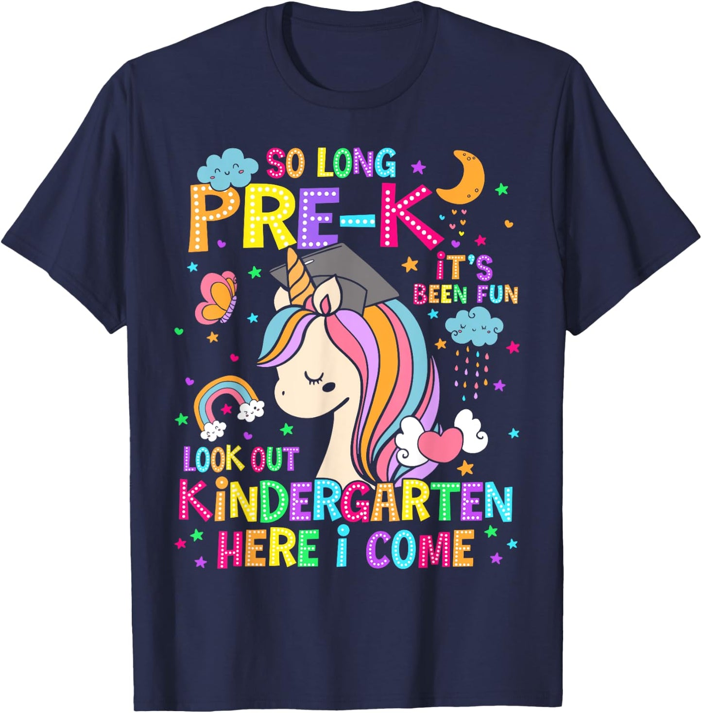 So Long Pre-K Graduation Kindergarten Here I Come Unicorn T-Shirt - T-Shirt | Navy