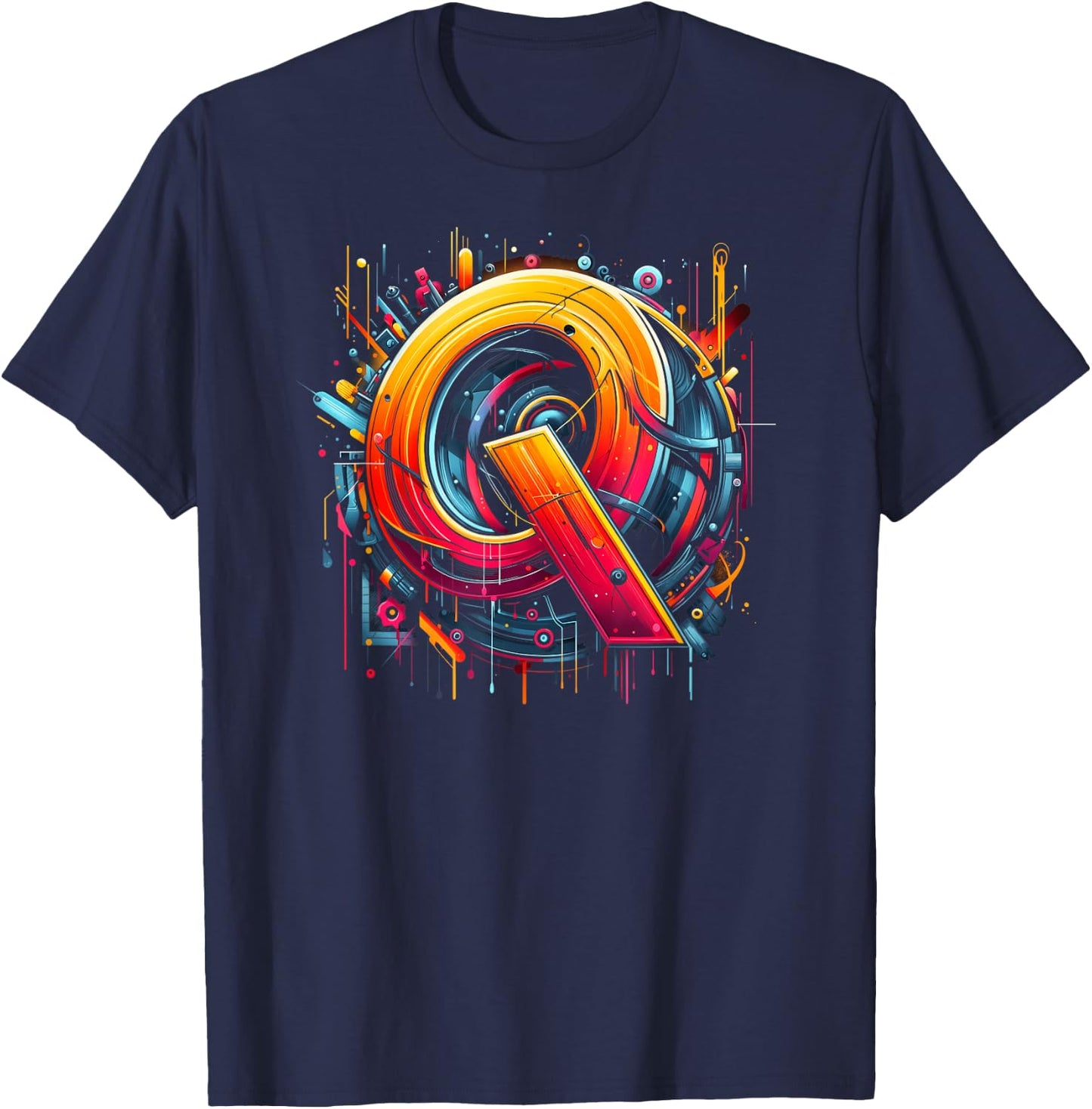 Initial Name Letter Q Alphabet In Graffiti Art Style T-Shirt - T-Shirt | Navy