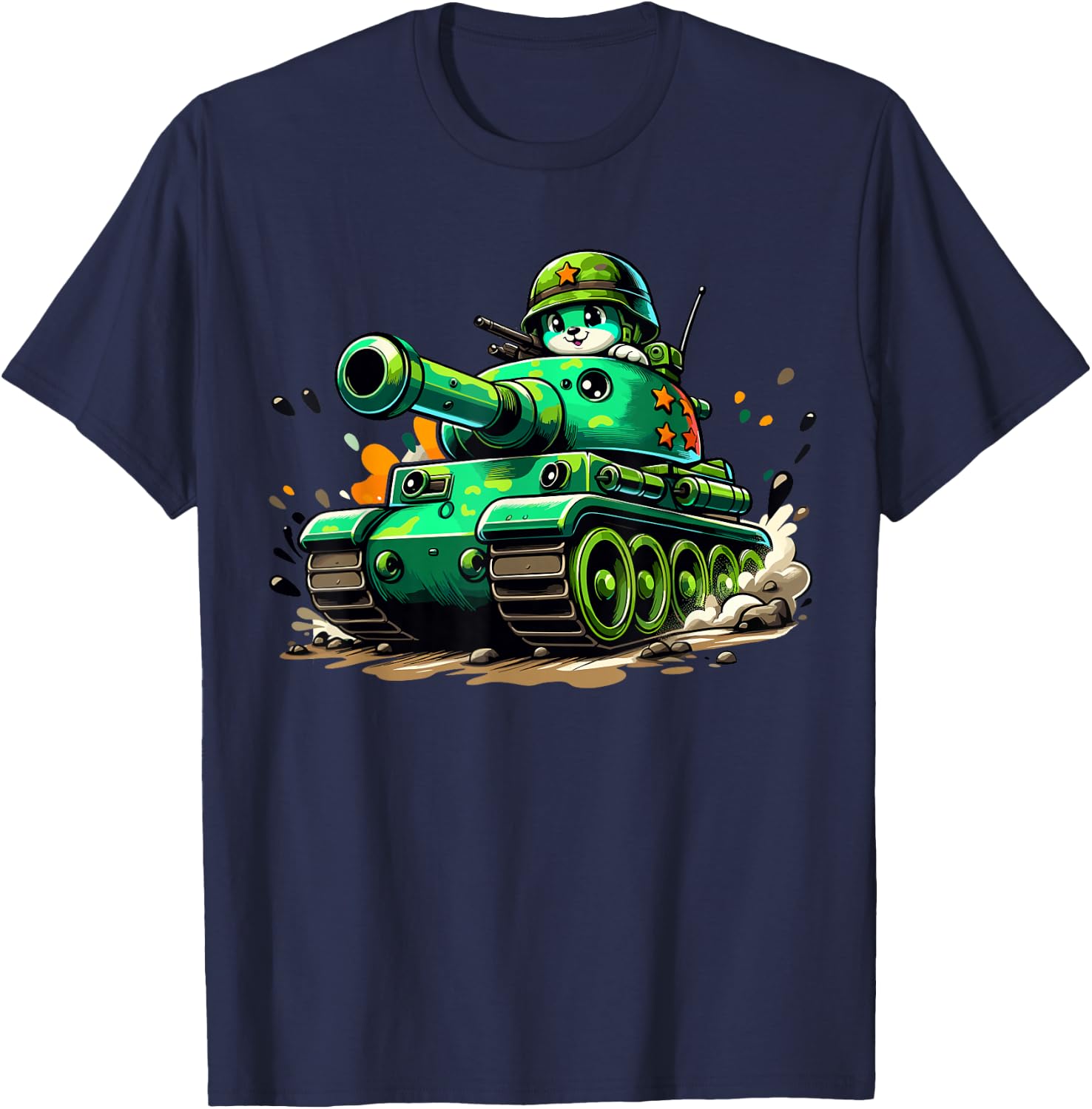 Cartoon Tank Boys Army Tank Military Adventure T-Shirt - T-Shirt | Navy