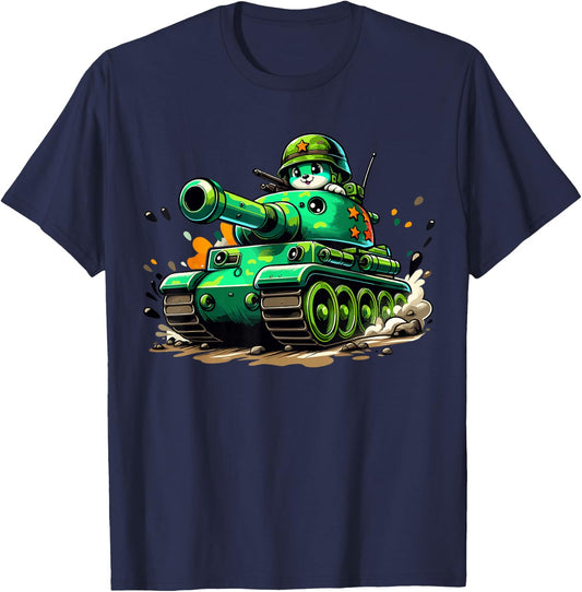 Cartoon Tank Boys Army Tank Military Adventure T-Shirt - T-Shirt | Navy