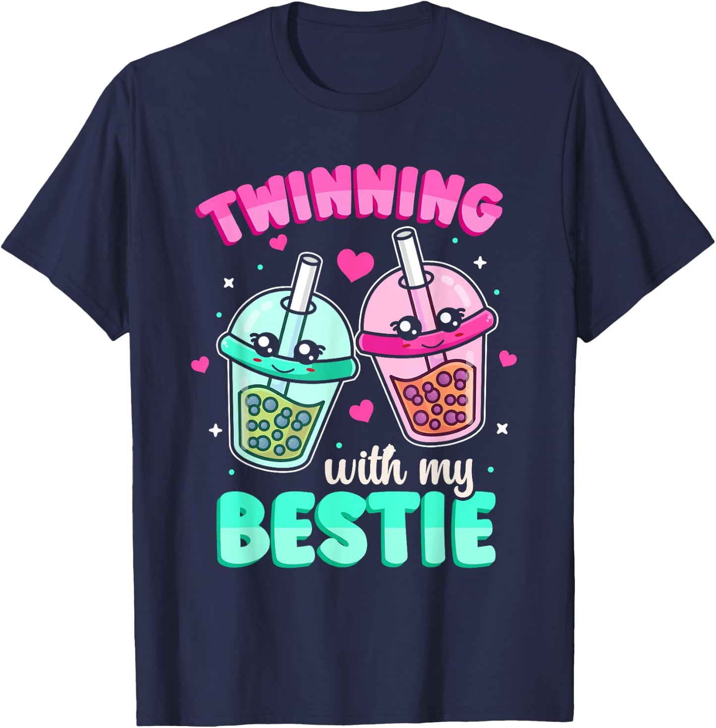 Friends Matching Twinning with My Bestie Bubble Tea T-Shirt - T-Shirt | Navy