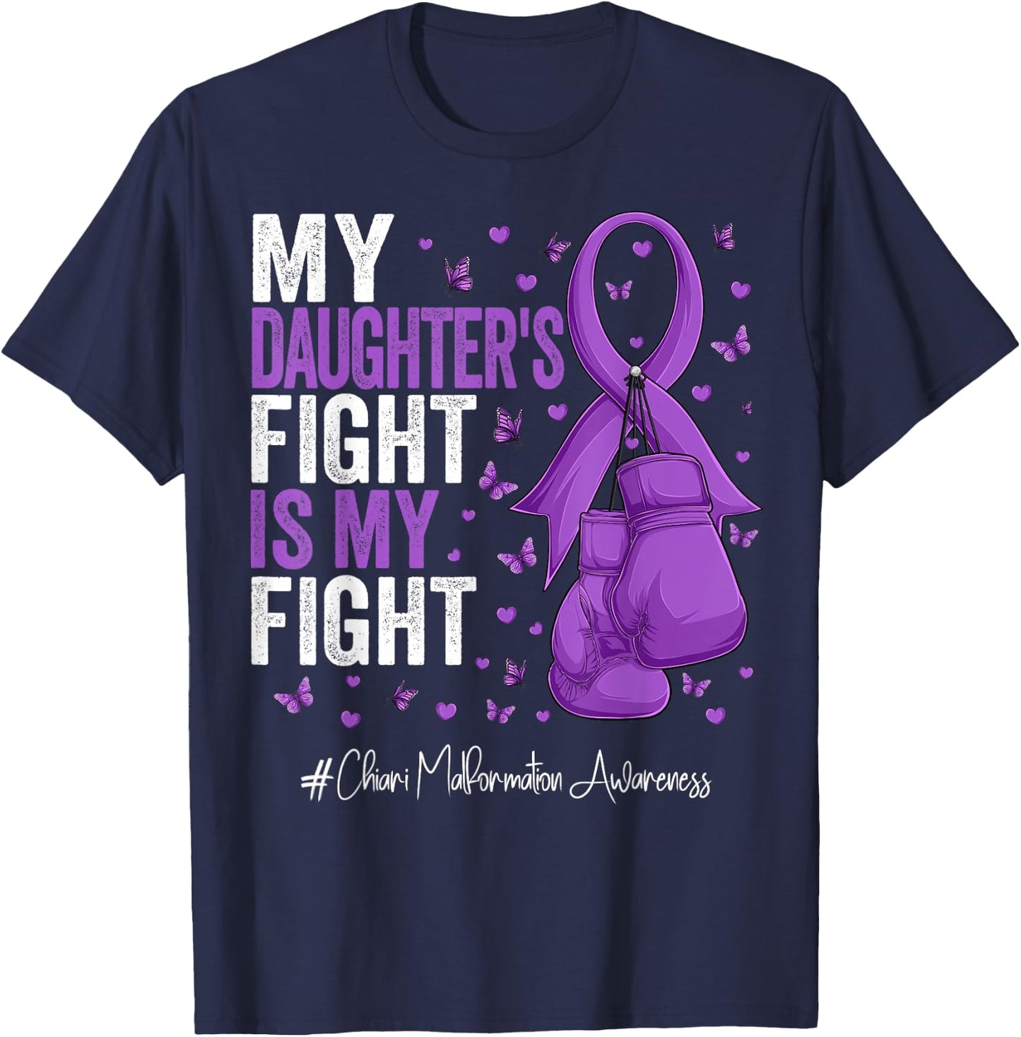 Purple Ribbon Daughter Chiari Malformation Awareness , Small, Black T-Shirt - T-Shirt | Navy
