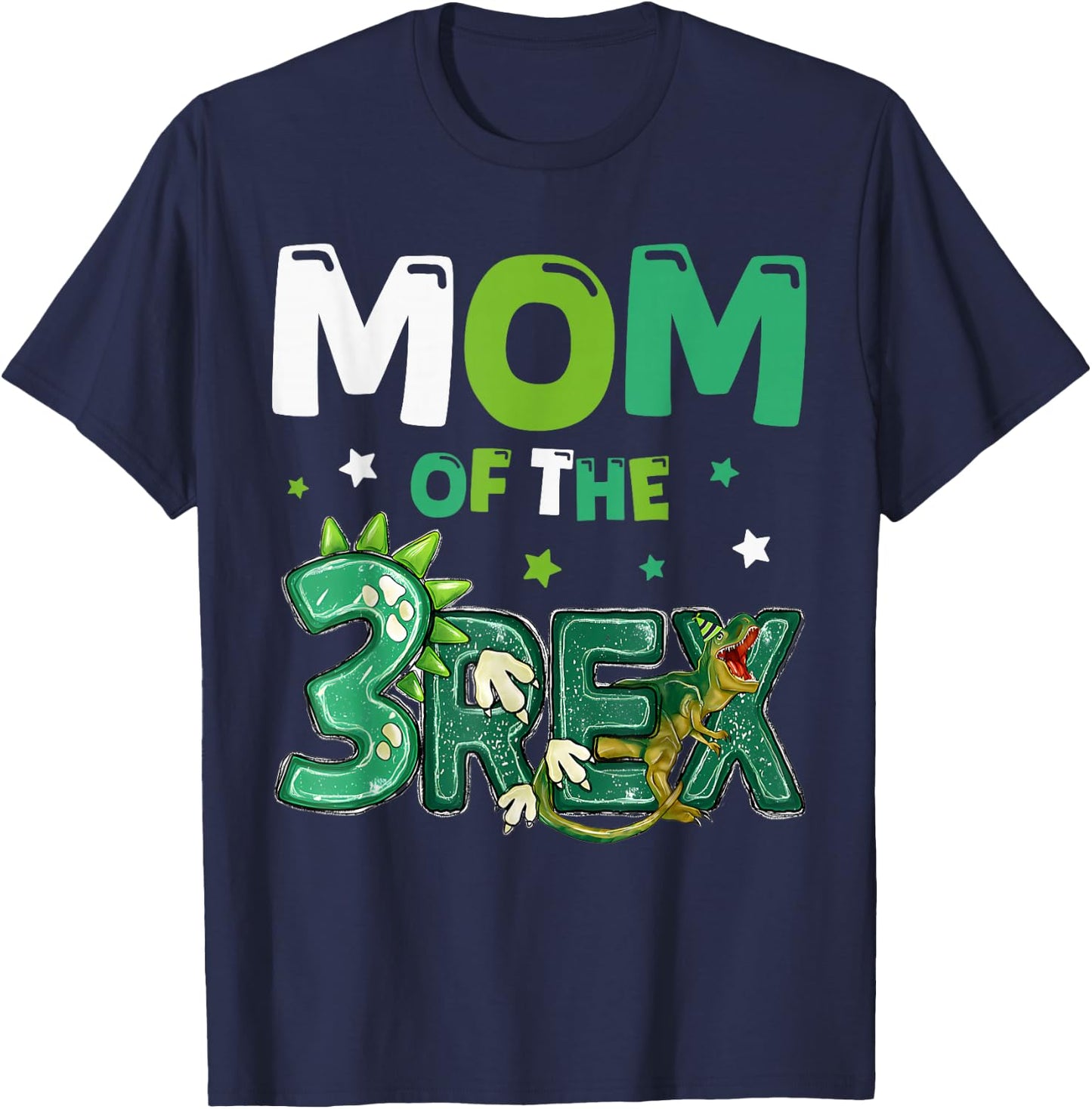 Mom of The Three Rex Birthday Dinosaur Family Matching T-Shirt - T-Shirt | Navy