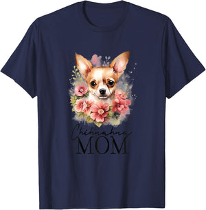 Chihuahua Mom Vintage Flowers Floral Dog Mom T-Shirt - T-Shirt | Navy