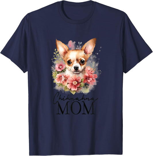 Chihuahua Mom Vintage Flowers Floral Dog Mom T-Shirt - T-Shirt | Navy