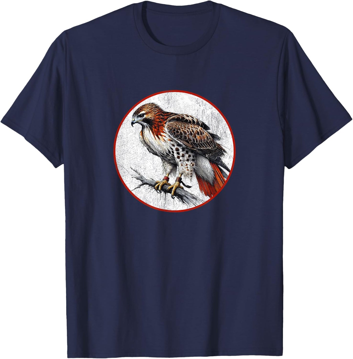 Colorful Retro Red Tailed Hawk Bird Design T-Shirt - T-Shirt | Navy