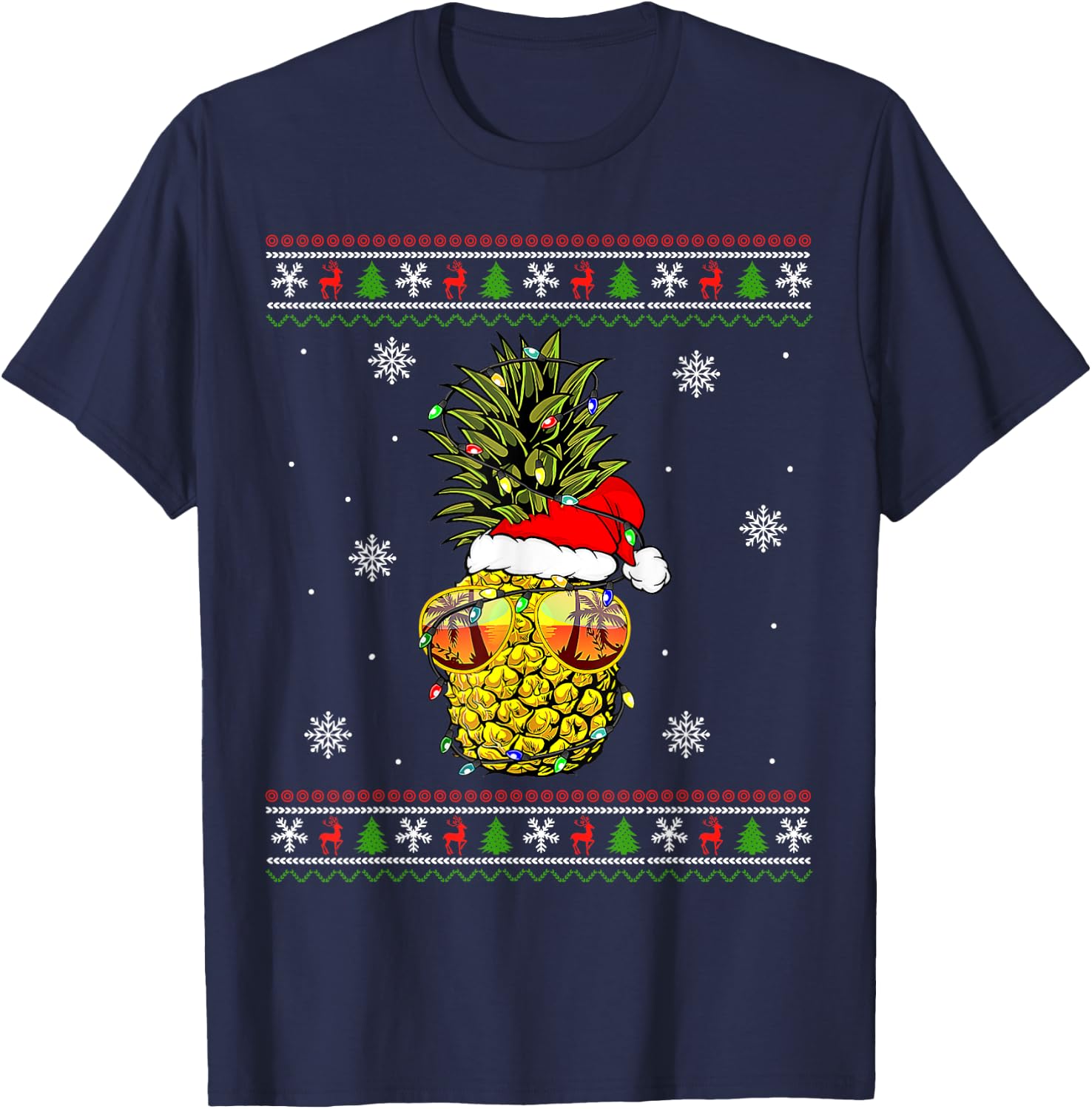 Pineapple Christmas Tree or Christmas in July Ugly Sweater T-Shirt - T-Shirt | Navy