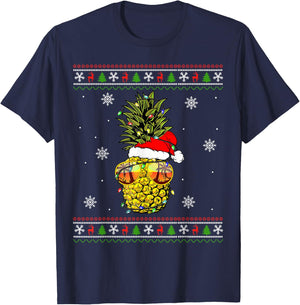 Pineapple Christmas Tree or Christmas in July Ugly Sweater T-Shirt - T-Shirt | Navy