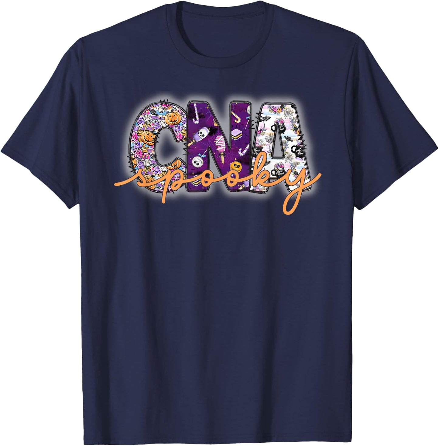 Spooky CNA, Cute Halloween Certified Nursing Assistant T-Shirt - T-Shirt | Navy