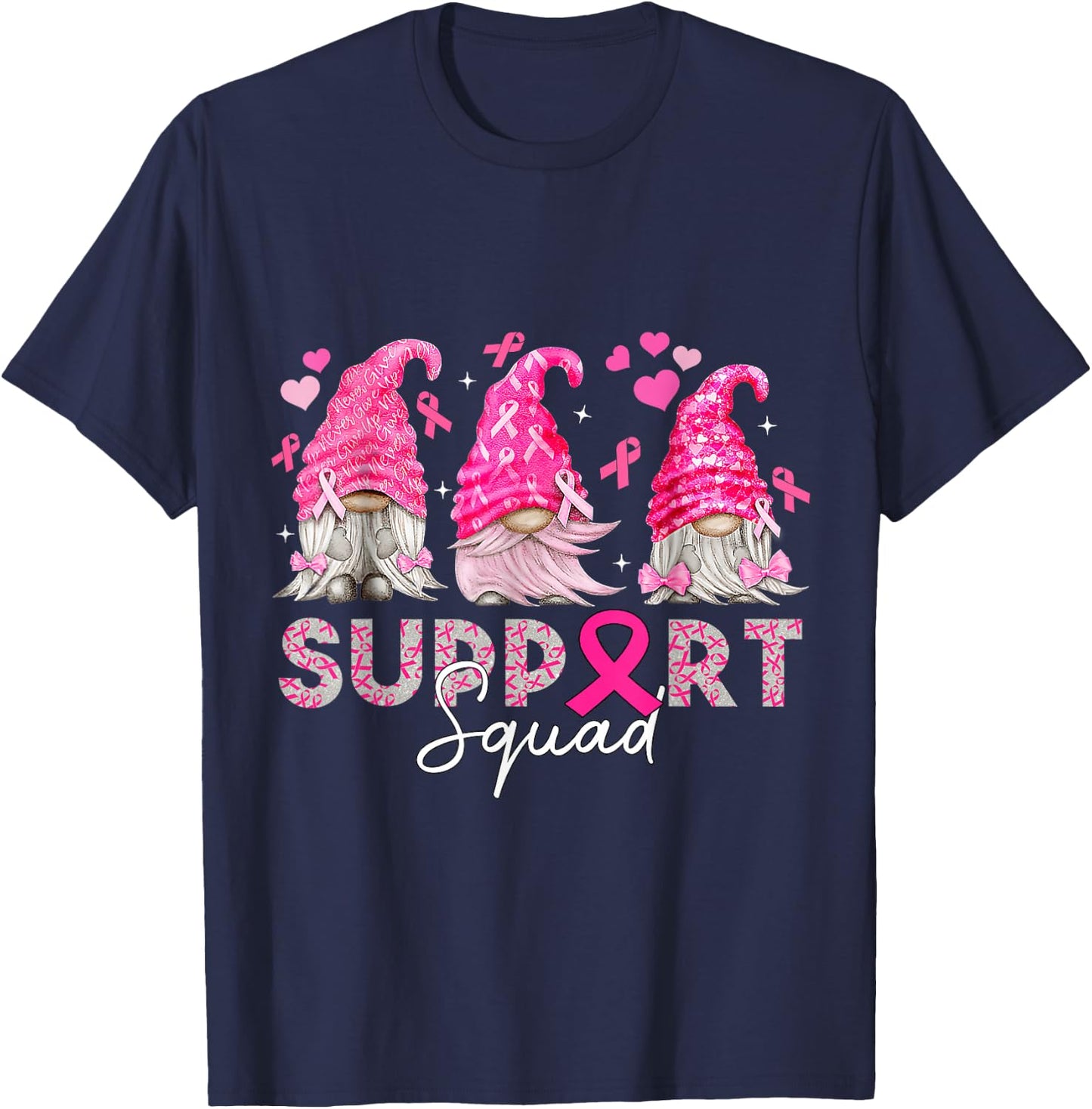 Breast Cancer Support Squad For Mom Women Gnomies T-Shirt - T-Shirt | Navy