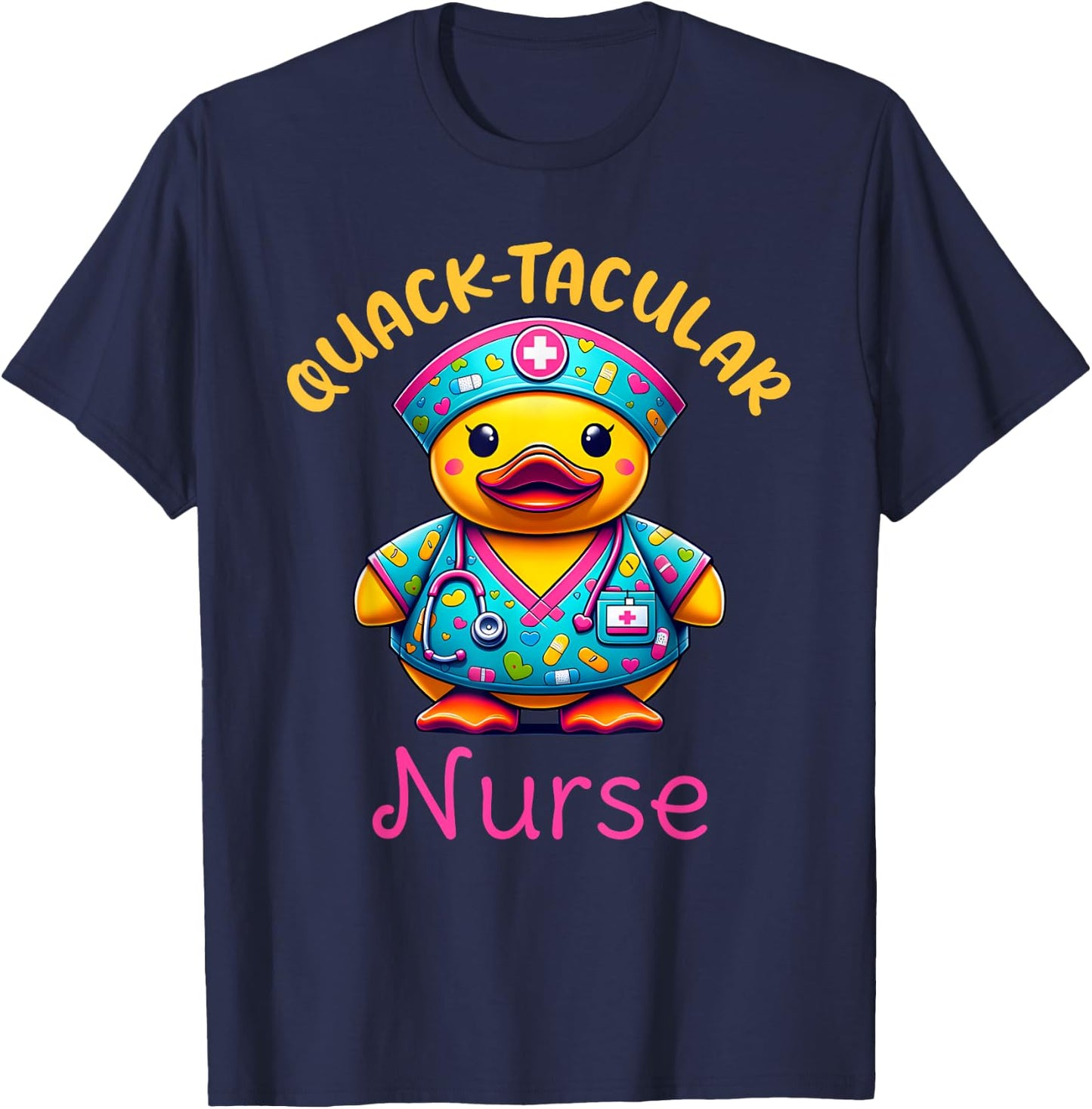 Cute Rubber Duck Registered Nurse Medical "Quack-tacular" T-Shirt - T-Shirt | Navy