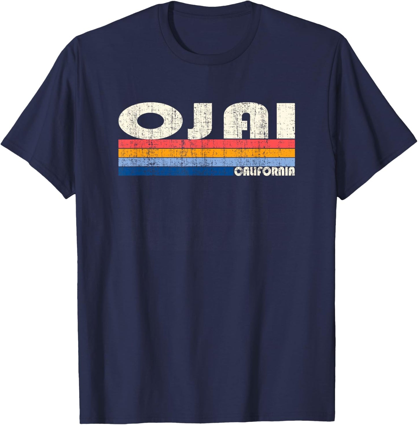 Vintage Retro 70s 80s Style Hometown of Ojai, CA T-Shirt - T-Shirt | Navy