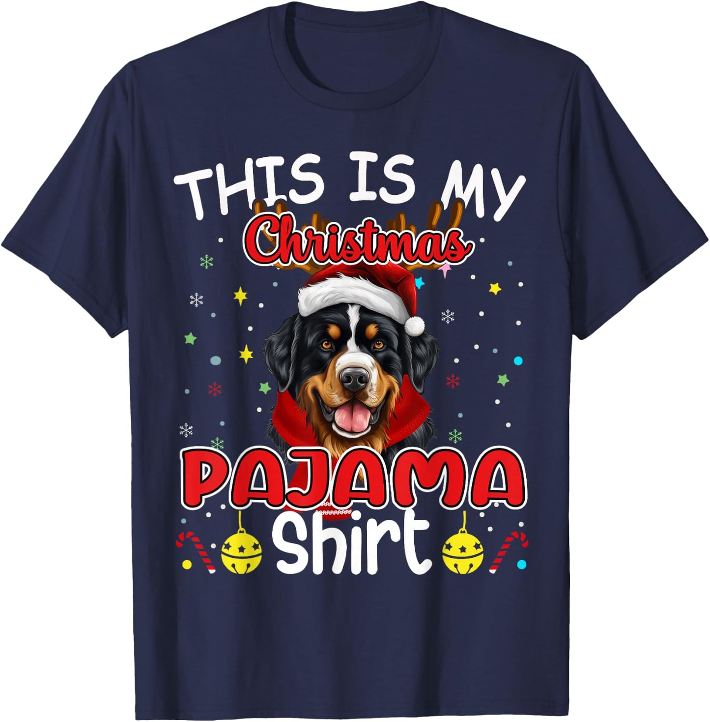 X-mas Santa Pajama Bernese Mountain Dog Christmas T-Shirt - T-Shirt | Navy