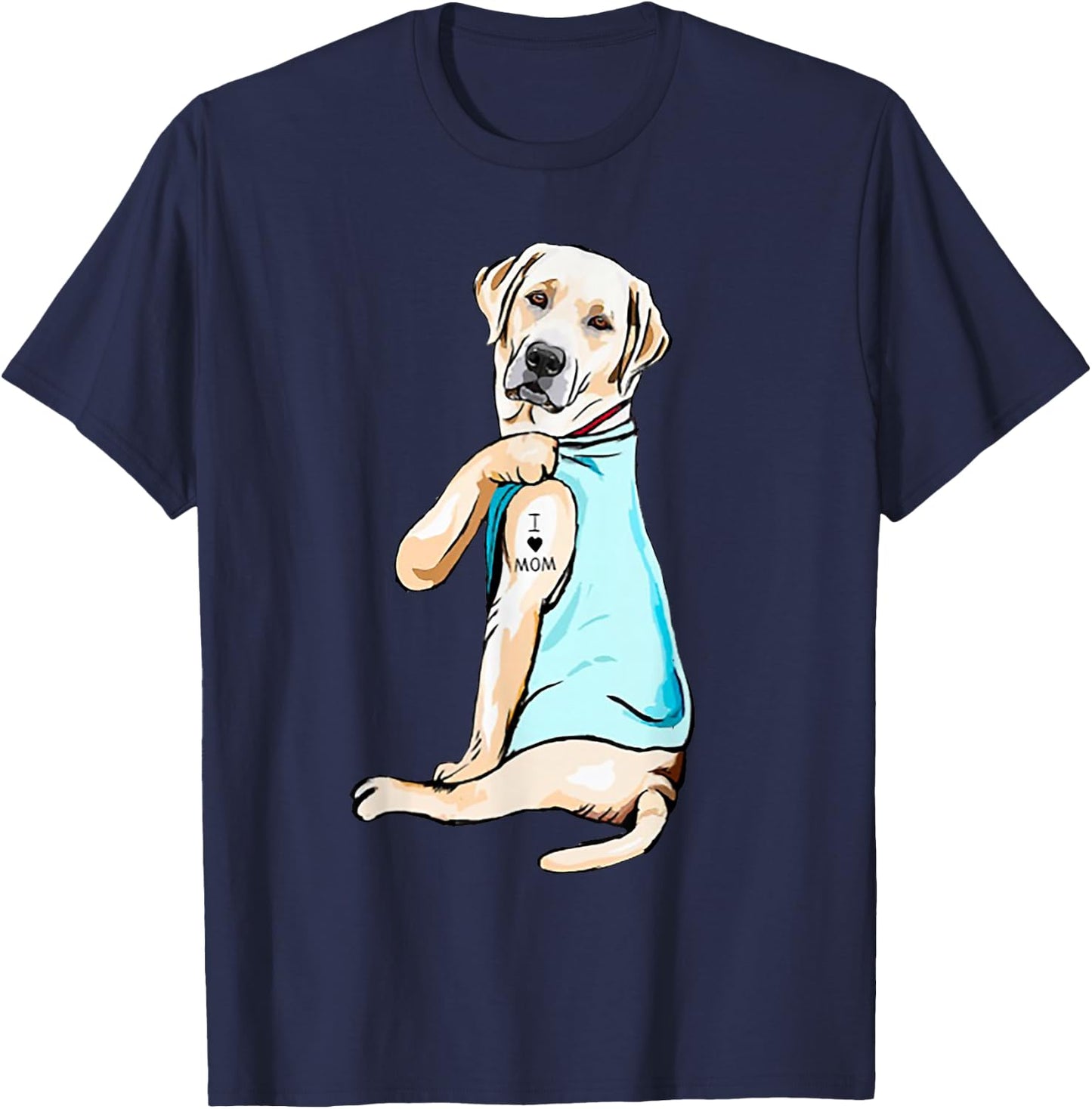 I Love Mom Funny Labrador Tattooed T-Shirt - T-Shirt | Navy