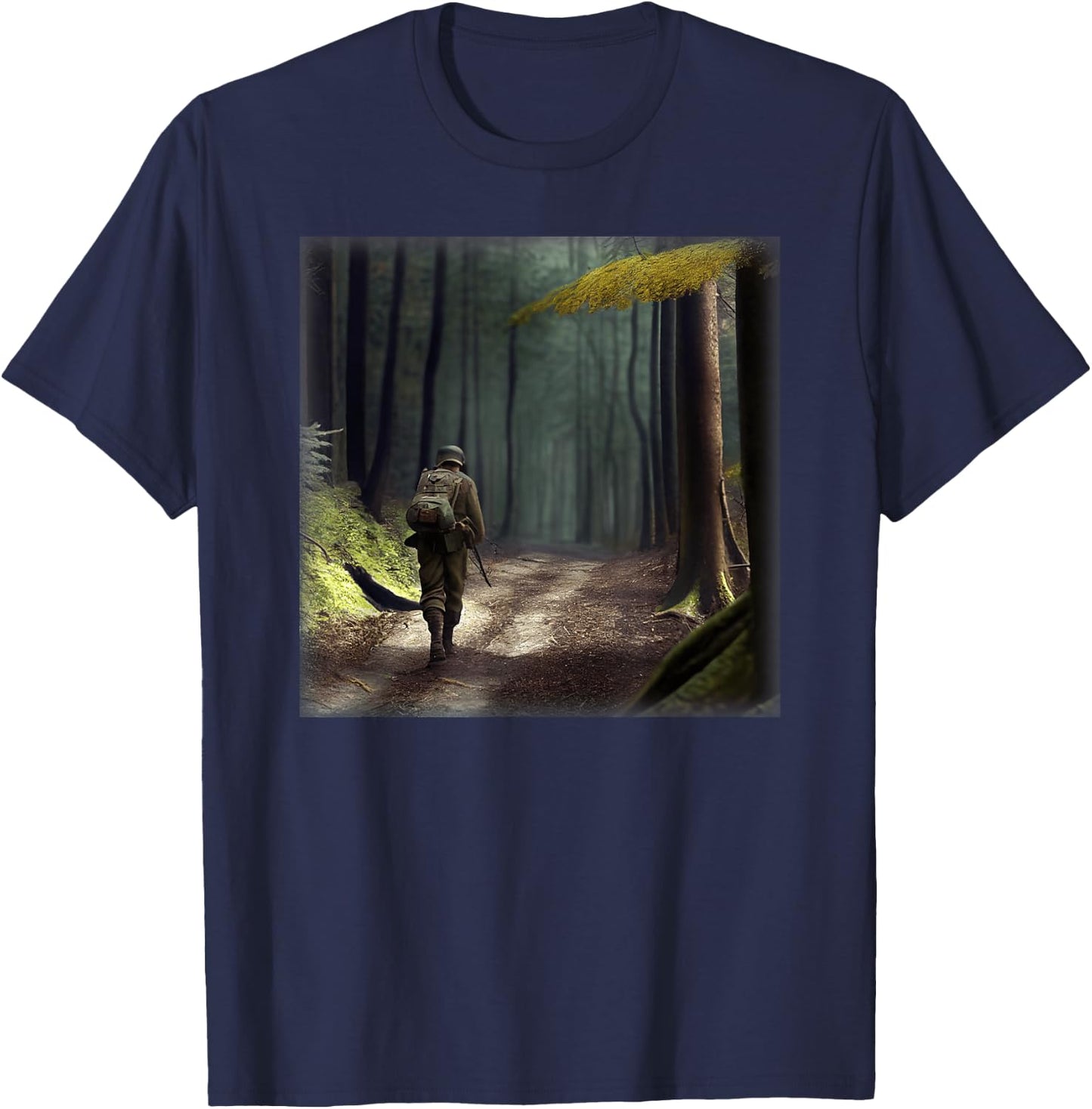 A German Soldier In WWII Walking In A Forest T-Shirt - T-Shirt | Navy