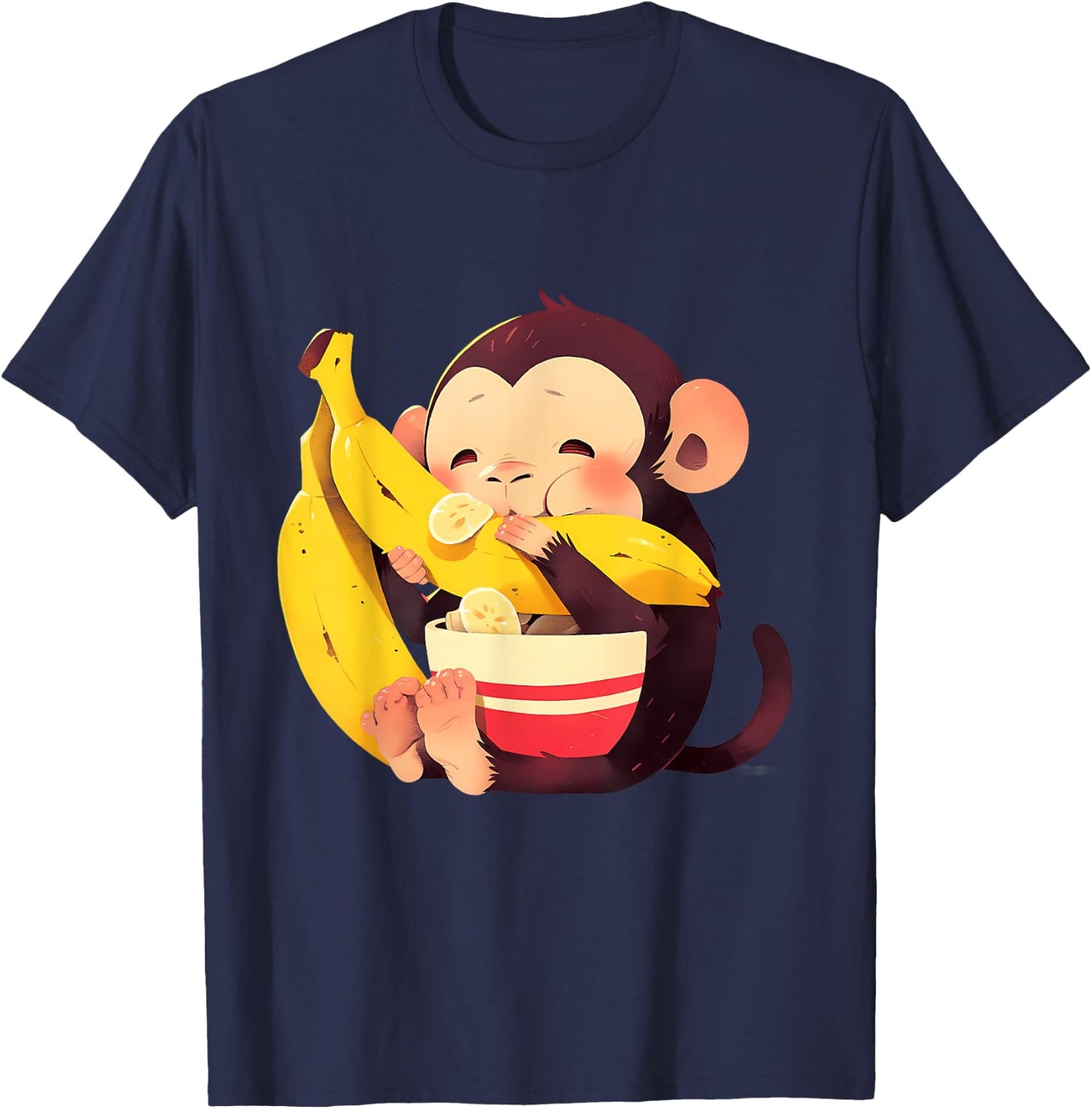 Banana Monkey Cute Monkey Wildlife Drawing Bananas Fruit T-Shirt - T-Shirt | Navy