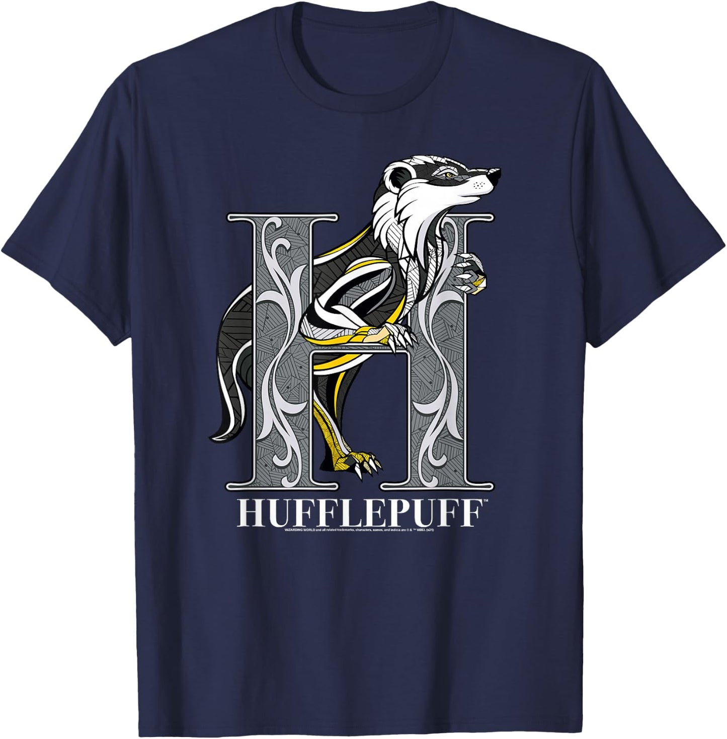 Harry Potter Mosaic Hufflepuff with Badger Small T-Shirt - T-Shirt | Navy