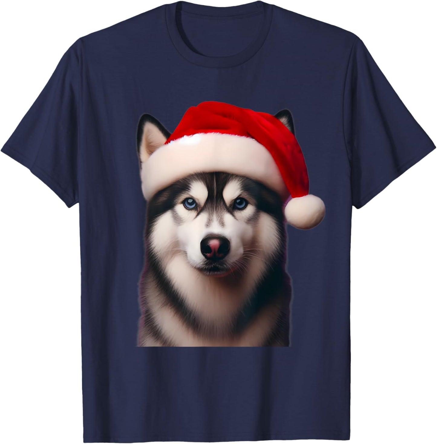 Siberian Husky With Santa Hat Christmas Xmas Dog Owner Lover Men Women Kids T-Shirt - T-Shirt | Navy