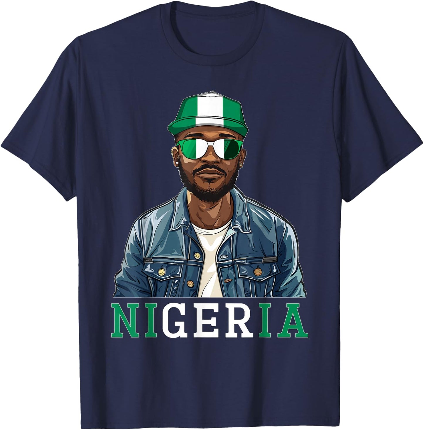 Nigeria Flag Outfit for Man Souvenirs Coountry Nigerian T-Shirt - T-Shirt | Navy