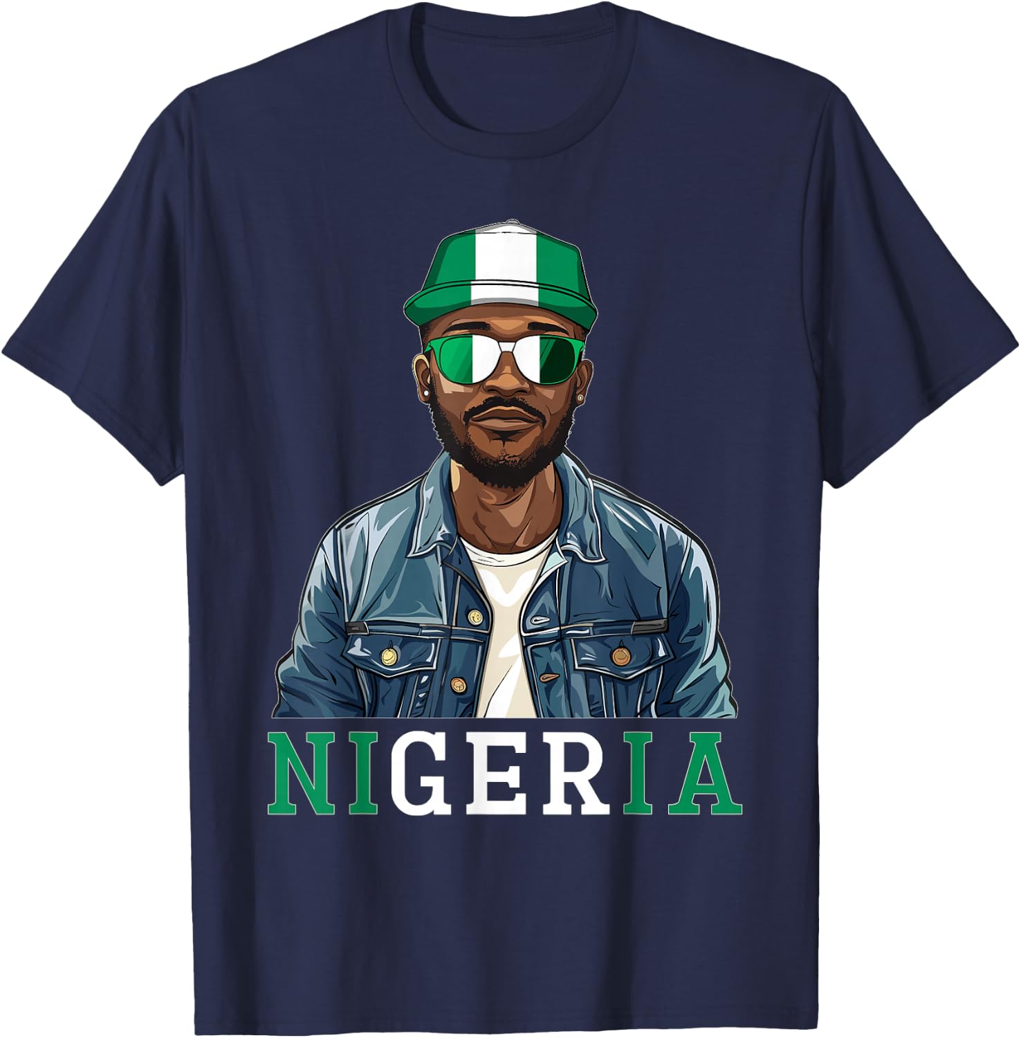 Nigeria Flag Outfit for Man Souvenirs Coountry Nigerian T-Shirt - T-Shirt | Navy