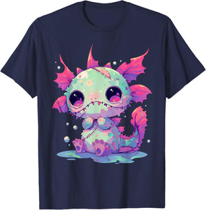 Kawaii Pastel Goth Creepy Cute Zombie Axolotl T-Shirt - T-Shirt | Navy