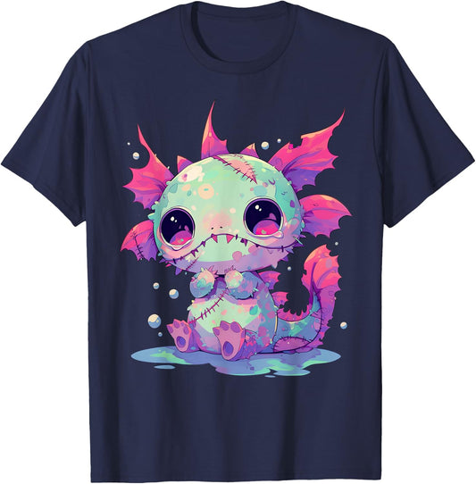 Kawaii Pastel Goth Creepy Cute Zombie Axolotl T-Shirt - T-Shirt | Navy