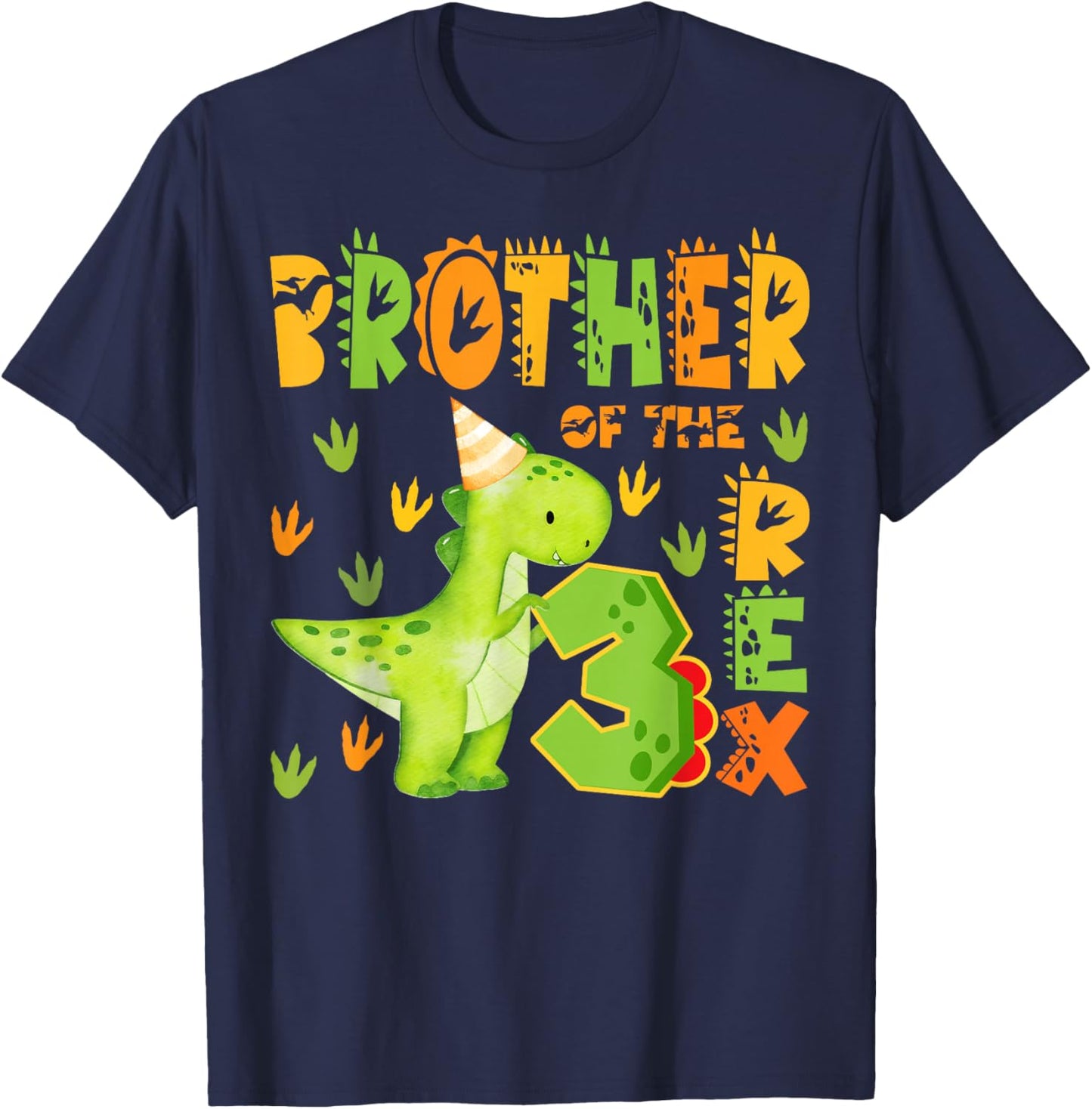 Brother of The Three Rex 3rd Birthday Boy Dinosaur T-Rex T-Shirt - T-Shirt | Navy