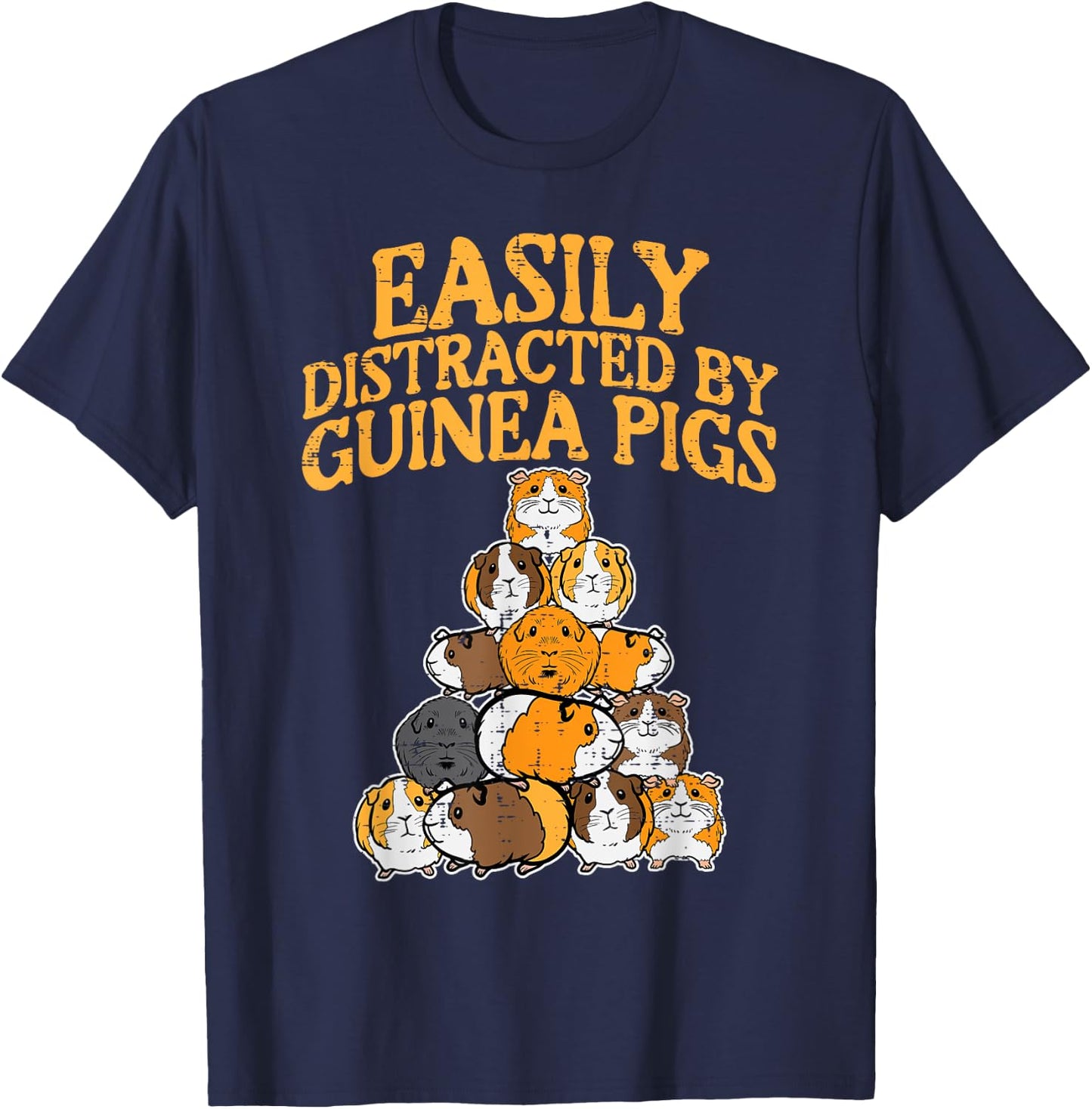 Easily Distracted By Guinea Pigs Funny Cavy Men Women Kids T-Shirt - T-Shirt | Navy
