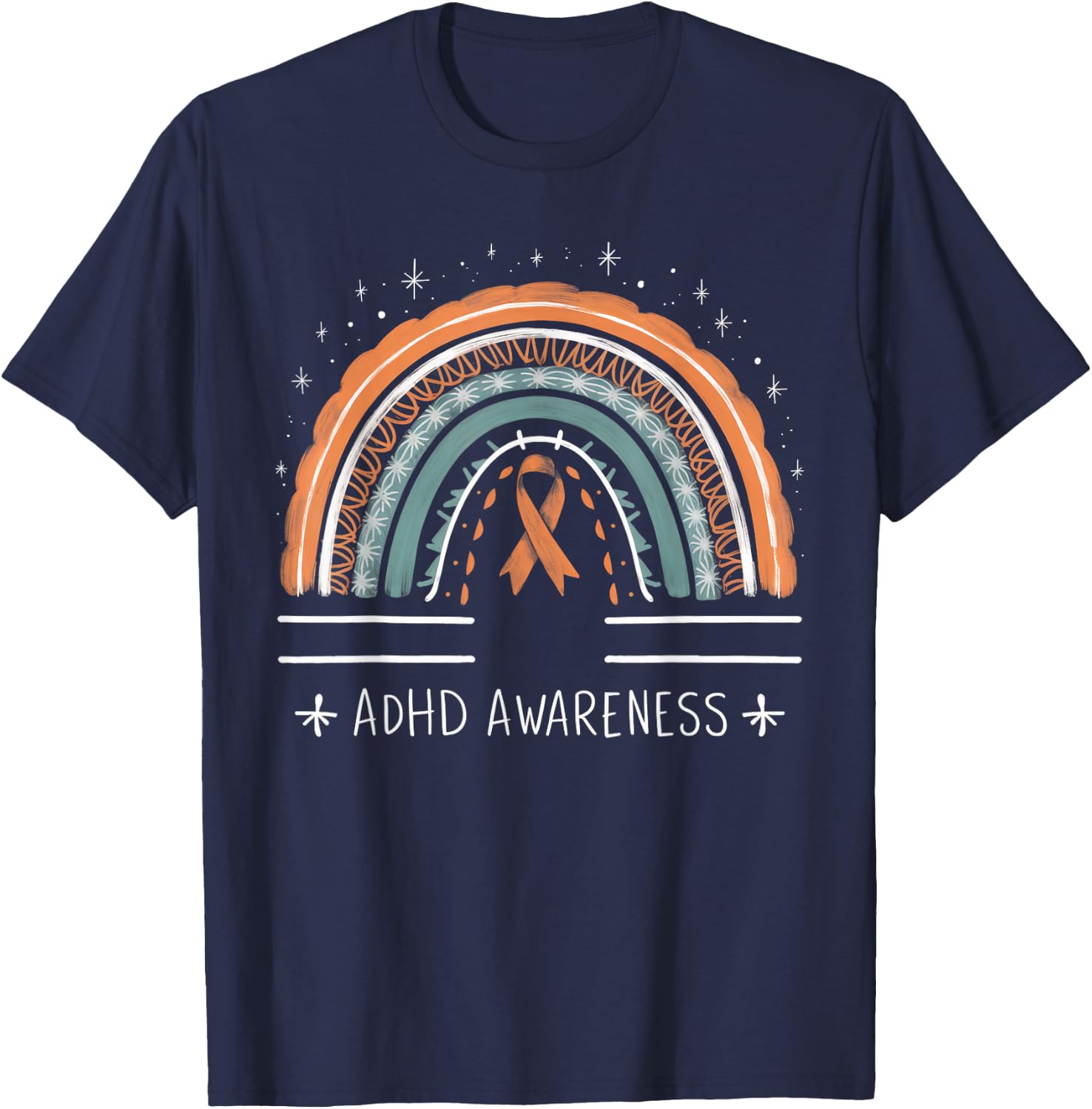 Orange Leopard Rainbow for ADHD Neurodiversity Awareness T-Shirt - T-Shirt | Navy