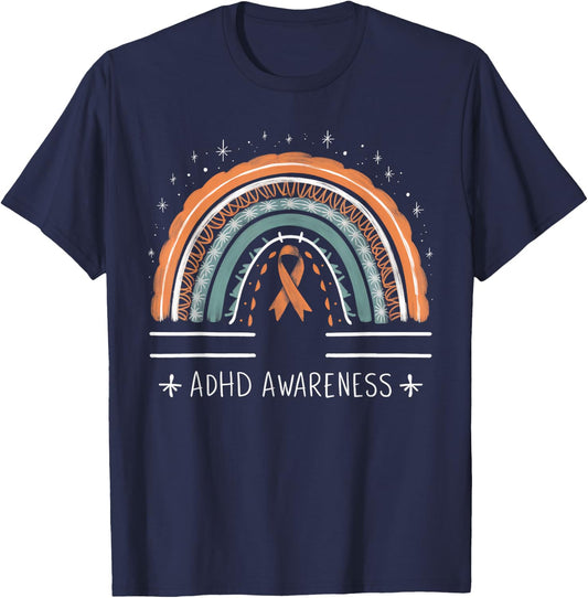 Orange Leopard Rainbow for ADHD Neurodiversity Awareness T-Shirt - T-Shirt | Navy