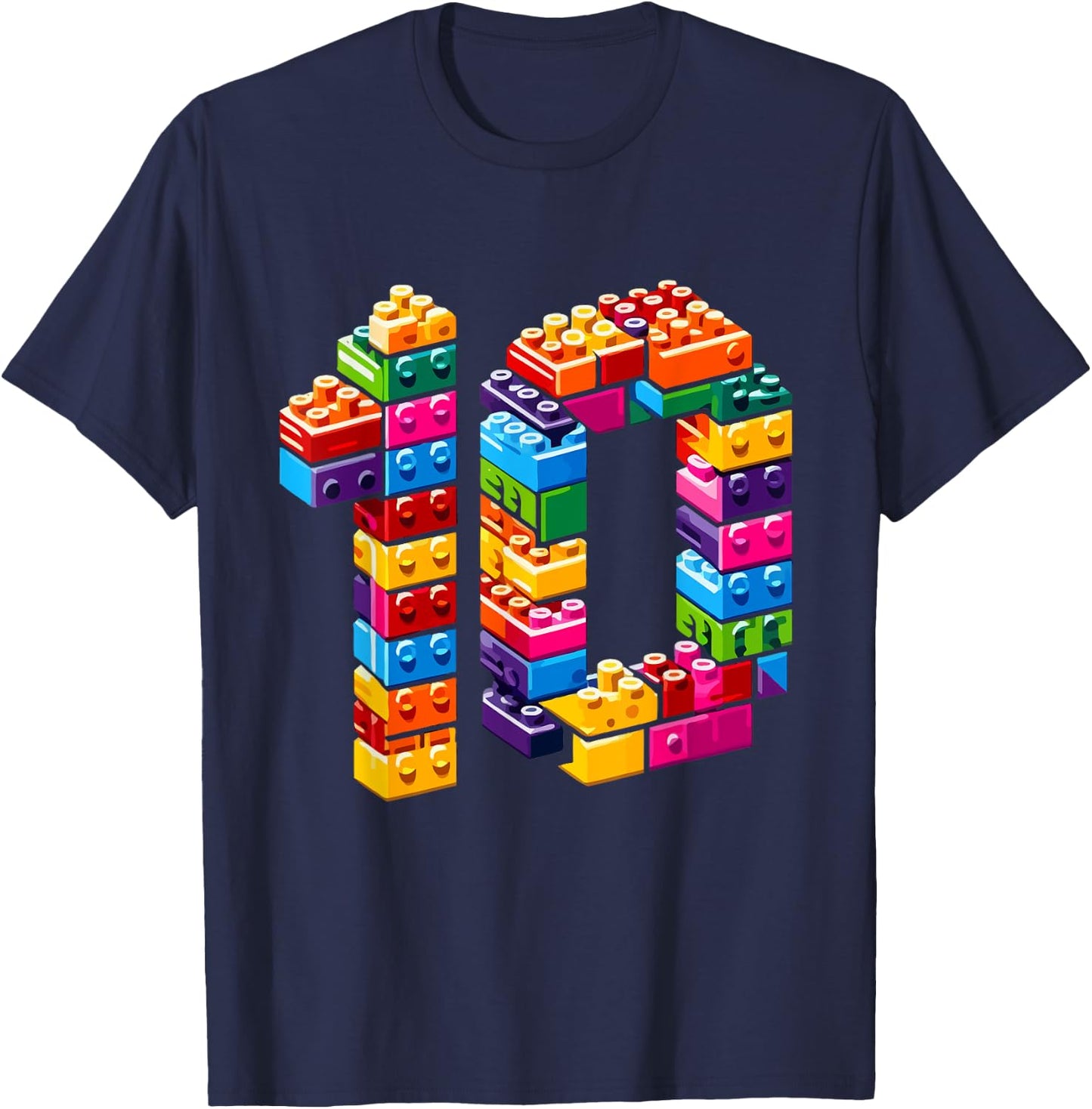 10 Year Old Blocks Building Master Builder 10th Birthday Boy T-Shirt - T-Shirt | Navy